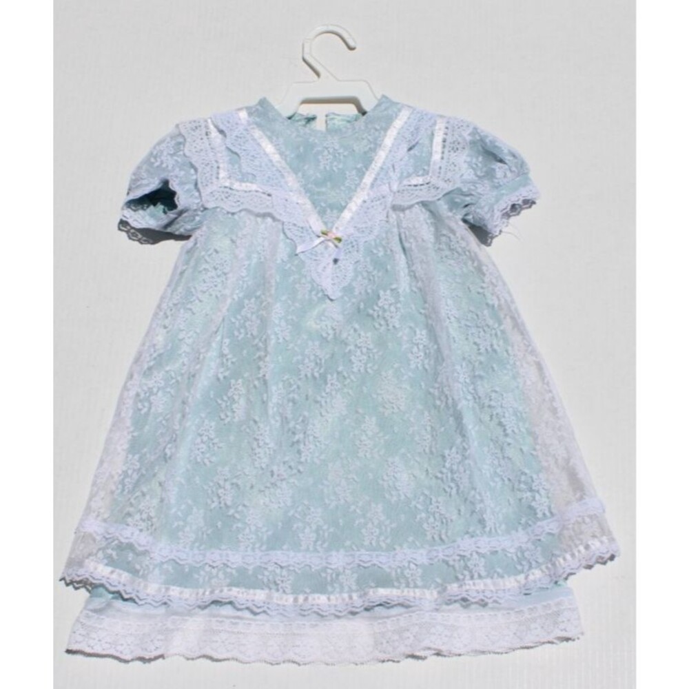 Vintage 80s Gunne Sax Jessica McClintock Girls Dress Mint Blue Lace 4T Prairie